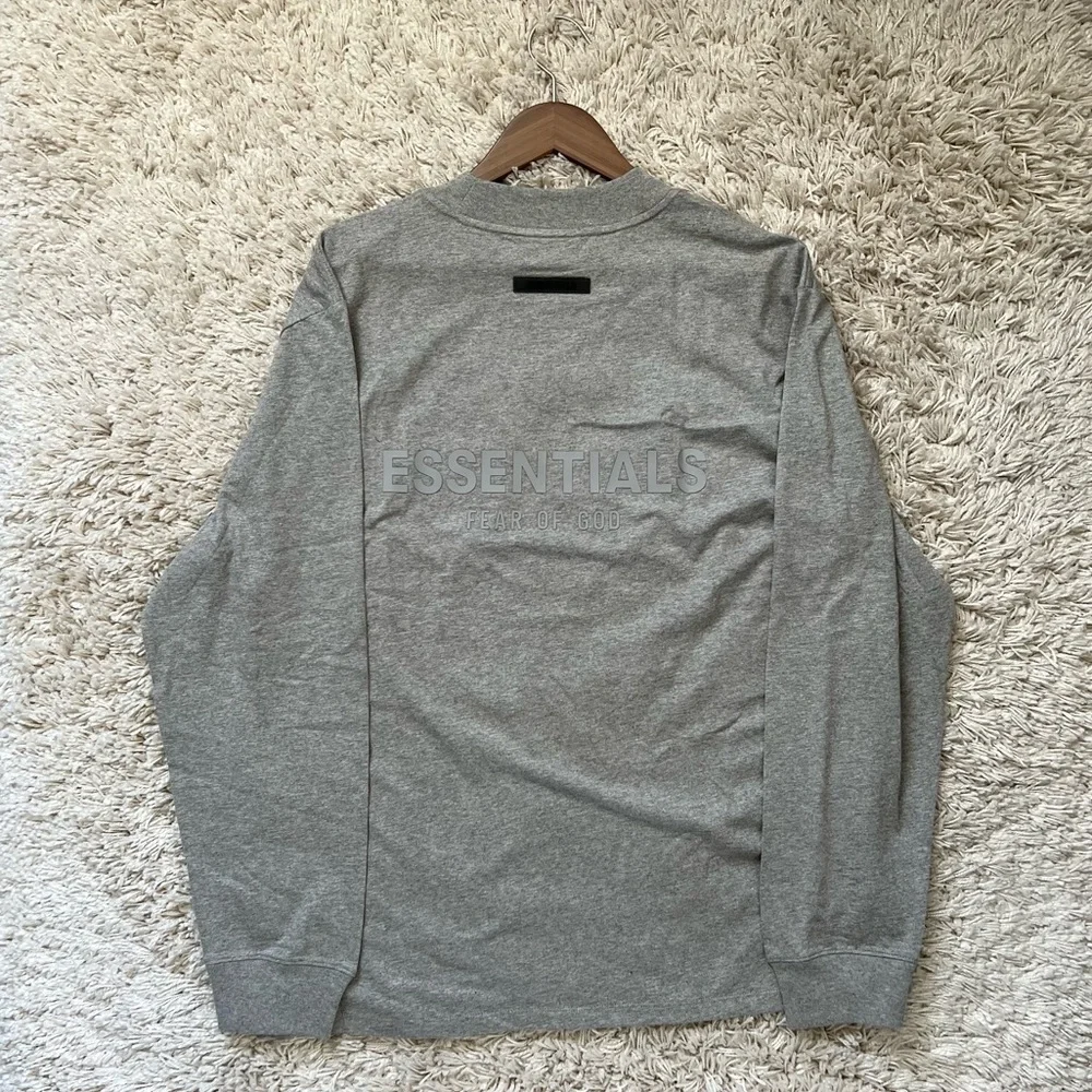 Fear of God Essentials Long Sleeve T-Shirt Dark Heather Oatmeal size Medium - Picture 4 of 8